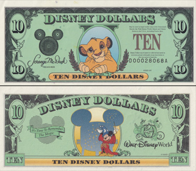 WDW25周年記念 $10紙幣 シンバ