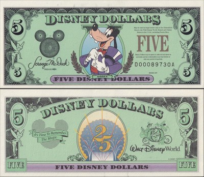 WDW25周年記念 $5紙幣 グーフィー