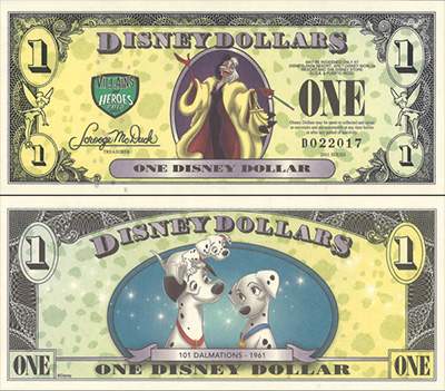 2013年 ヴィランズ=クルエラの$1ディズニーダラー