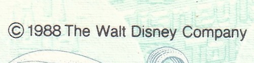 コピーライト表記1「© 1988 The Walt Disney Company」(表面)